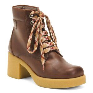 MIU MIU Made In Italy Leather Vit Lace Up Ankle Booties